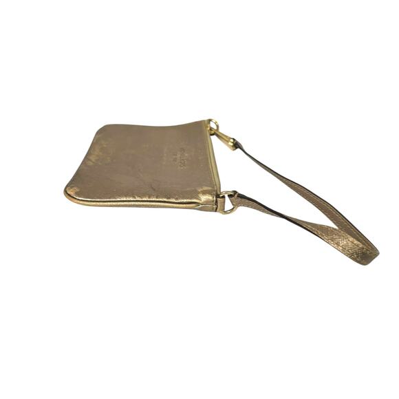 Michael Kors Metallic Wristlet Wallet Gold Leather Medium Card Holder Zip - Picture 5 of 14